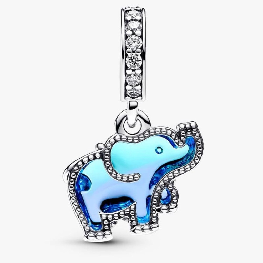 Pandora Blue Murano Elephant Charm 925 Sterling Silver Giftable Keepsake - Picture 1 of 6